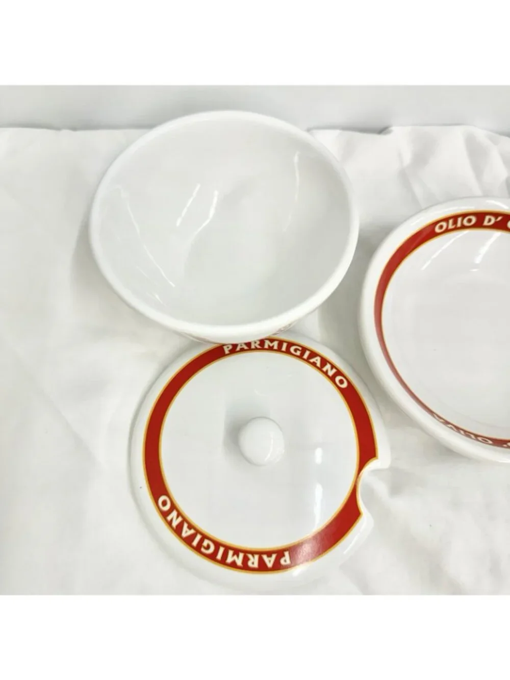 Pottery Barn Vintage Pasta Parmesan Cheese & Olive Oil Covered Dish Set Ceramic